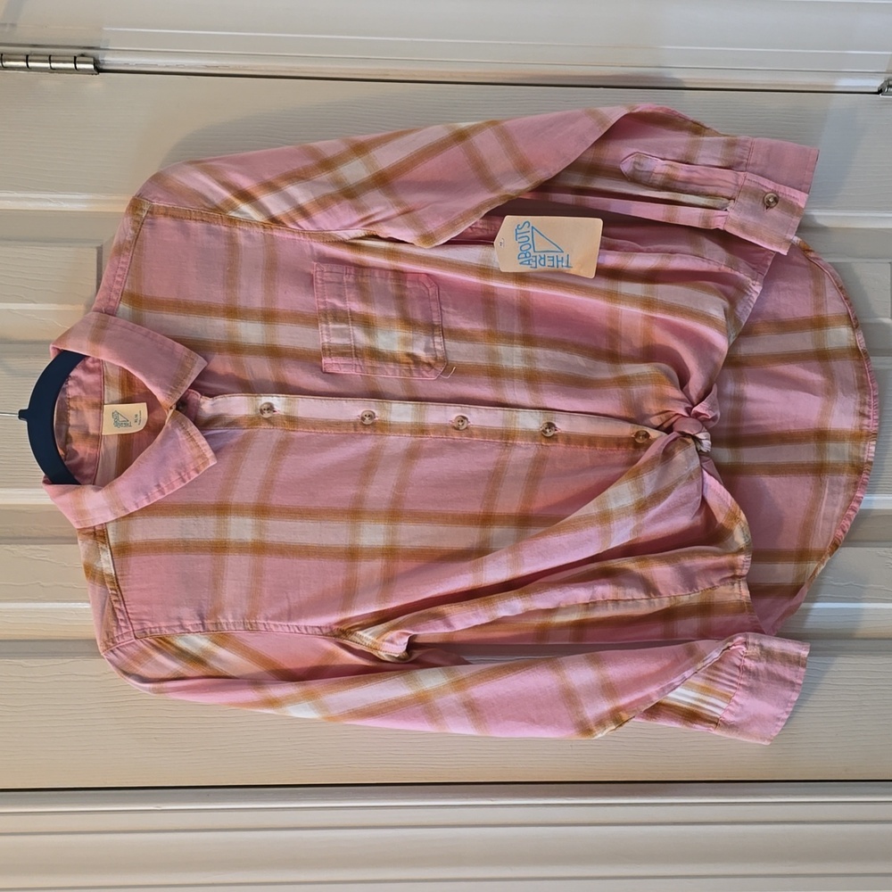 THEREABOUTS BRAND GIRLS PINK PLAID LONG SLEEVE SHIRT SIZE XL 16